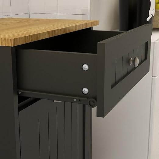 RASOO Tilt Out Trash Cabinet Wooden Freestanding Dog Proof Single Door 10 Gallons with Drawer Trash Can Cabinet
