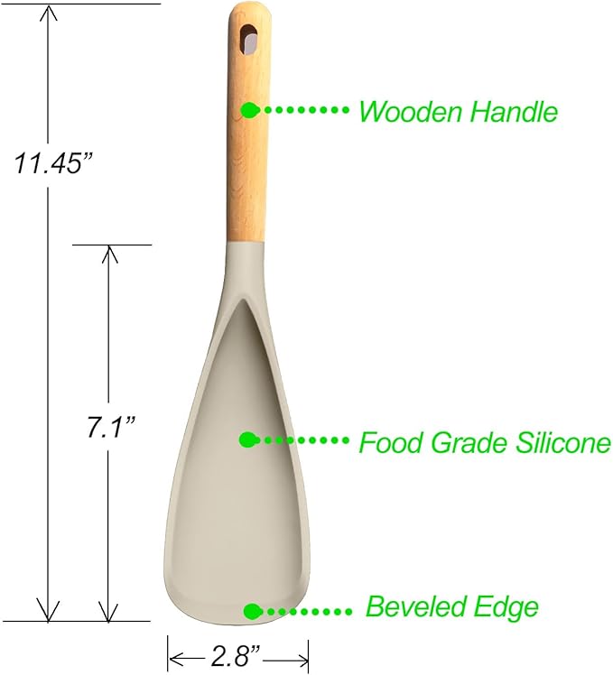 VOVOLY Cooking Spoon for Nonstick Cookingwares, Silicone Spoon Spoon for Mixing, Scoop, and Scrape, 11.4" -2 pack, Khaki