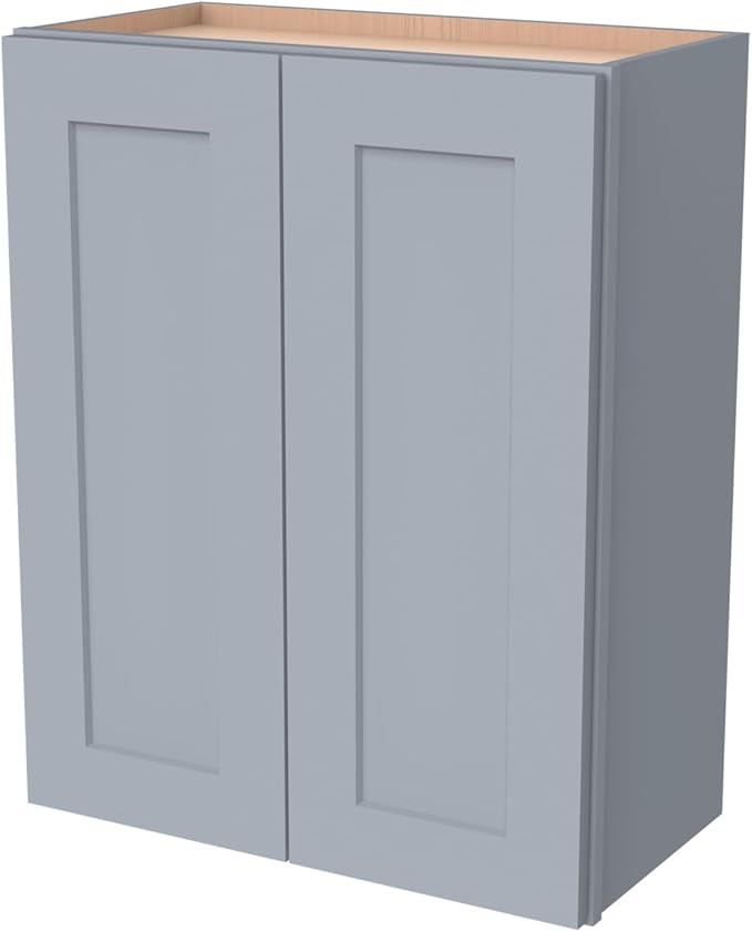 Wall-Mounted Cabinet – Solid Wood Shaker Style Medicine Cabinet with Adjustable Shelves & Soft-Close Doors for Bathroom, Kitchen, and Office Storage (Grey, 27" W x 12" D x 42" H)