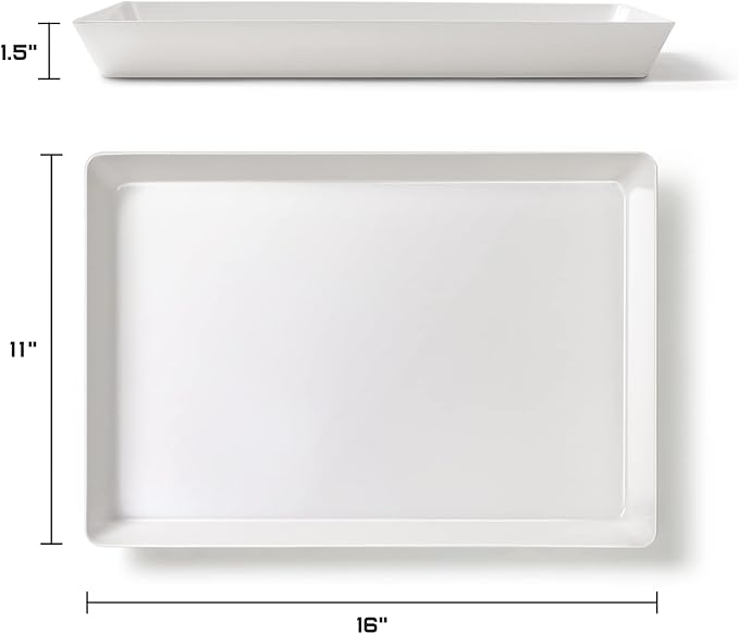 8 Pack, 16" x 11" Large White Serving Trays Set - Reusable Plastic Serving Platters for Cookie, Appetizer, Charcuterie, Snack, Dessert, Party Food Display - Stackable Kitchen CounterTop Tray, BPA Free