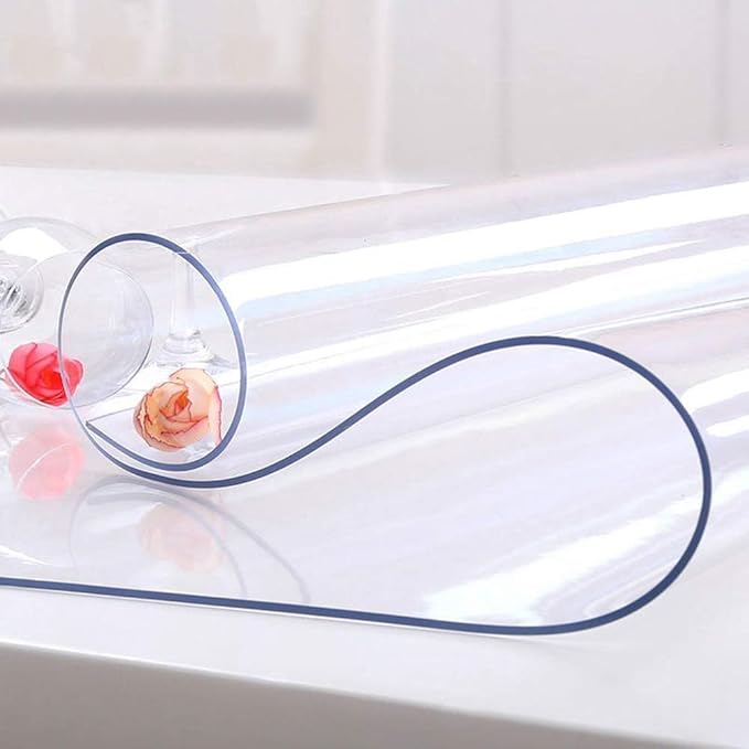 NECAUX Custom Multisize 1.5mm Thick Clear PVC Table Cover Protector - 42 x 104 Inch Kitchen Vinyl Transparent Table Cover Plastic Protective Pad for Dining Room/Meeting Table