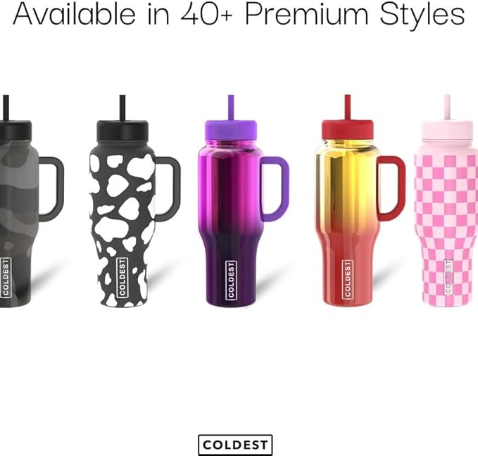 Coldest Tumbler with Handle and Straw, 100% Spill Proof Tumbler with Straw (3 Lids), Stainless Steel Insulated Leakproof Tumblers for Women Men, Cup Holder Friendly, 46 oz (Turtly Green)