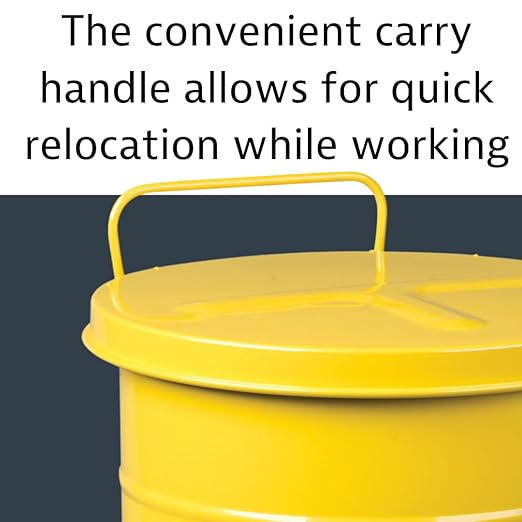 Justrite 10 Gallon Galvanized Steel Oily Waste Can, 18" x 14" Metal Oil Rag Safety Can with Foot Operated Self-Closing Lid for Oil Rag Disposal, Made in The USA, Yellow, 09301
