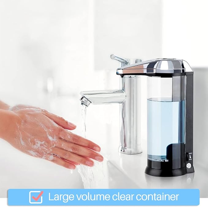 Secura 17oz Automatic Liquid Soap Dispenser, Touchless Battery Operated Hand Soap Dispenser with Adjustable Soap Dispensing Volume Control Dial, Personal Care Dispenser (Silver)