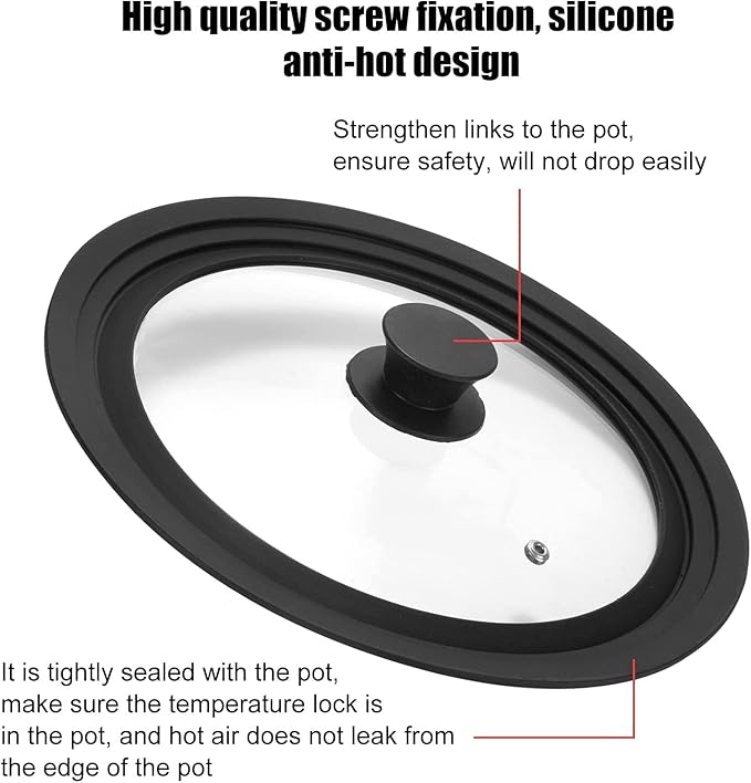 Universal Pot Lid - Pan Lid Fits 7", 8", 9" Cookware, Tempered Glass with Heat-Resistant Silicone Rim and Handle, Black – for Frying Pans & Skillets