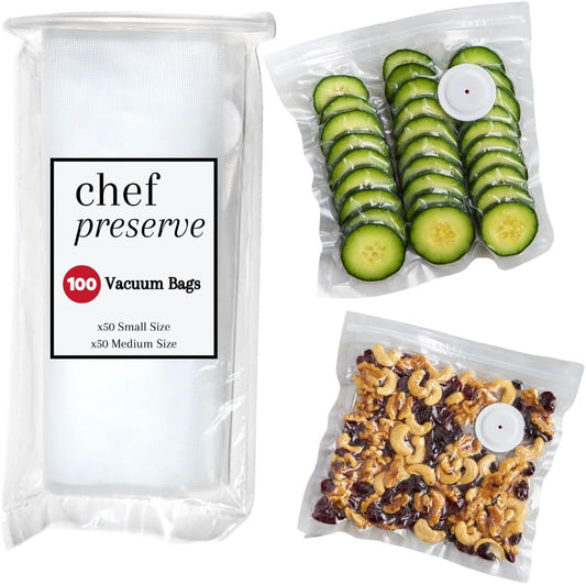 Chef Preserve Reusable Vacuum Sealer Bags for Food – 100 BPA-Free Food Storage Bags, Freezer, Microwave – Odor-Resistant, Leak-Proof – Compatible with Chef Preserve Vacuum Sealers
