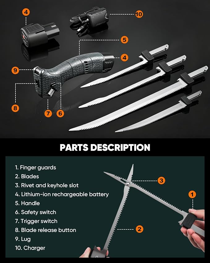 Electric Fillet Knife for Fish - Cordless Fillet Knife with 7-Inch 9-Inch 10-Inch Steel Blades, Dual Battery Fillet Knife Set, Electric Fish Fillet Knife for Fishing, Boat & Home Meat Carving