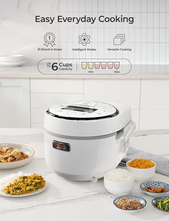 CUCKOO Micom Rice Cooker 8-Cup Uncooked / 16-Cup Cooked with Nonstick Inner Pot, Large Rice Maker with 9 Menu Options, Fuzzy Logic Technology, Auto Clean Mode, LCD Display, White (CR-0810F)