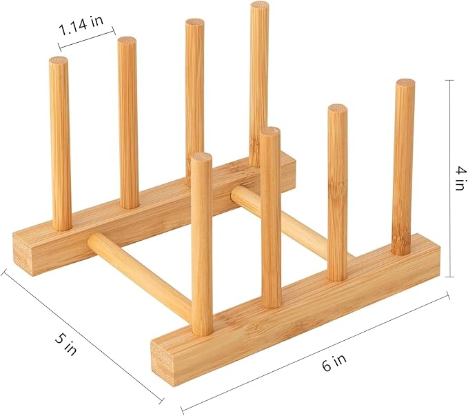 HBlife 2pcs Bamboo Dish Plate Bowl Cup Book Pot Lid Cutting Board Drying Rack Stand Drainer Storage Holder Organizer Kitchen Cabinet（Keep Dry）