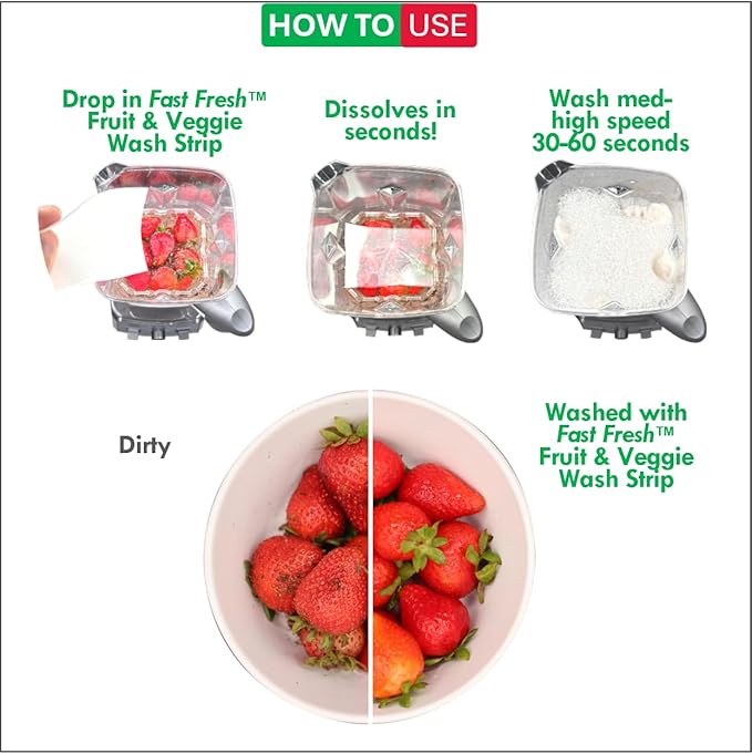 Fruit and Vegetable Wash Strips | Plant-Based, Food-Safe Produce Cleaner | Dissolvable Veggie Wash Removes Contaminants, Waxes & Dirt | All-Natural | Travel | 1 Pack of 30