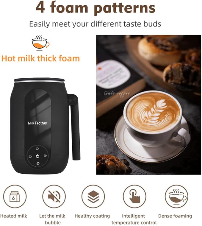Electric Milk Frother and Steamer,4 In 1 Electric Milk Steamer,450ml Milk Frother and Warmer,Automatic Hot and Cold Foam Maker,with Foldable Handle,for Coffee/Latte/Cappuccino