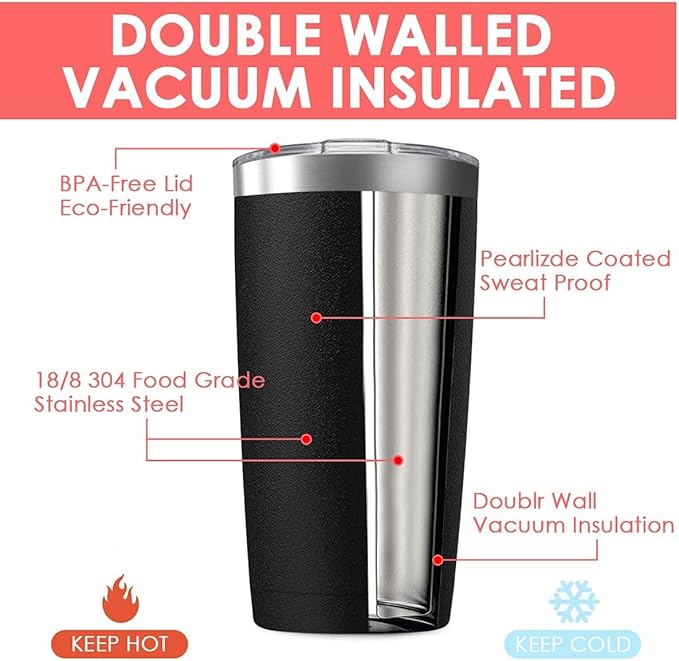 8 Pack 20oz Tumbler Vacuum Insulated Travel Mug with Lids, Stainless Steel Double Wall Bulk Cup for Home, Office, Outdoor Suitable for Vehicle Cup Holders(Assorted Colors)