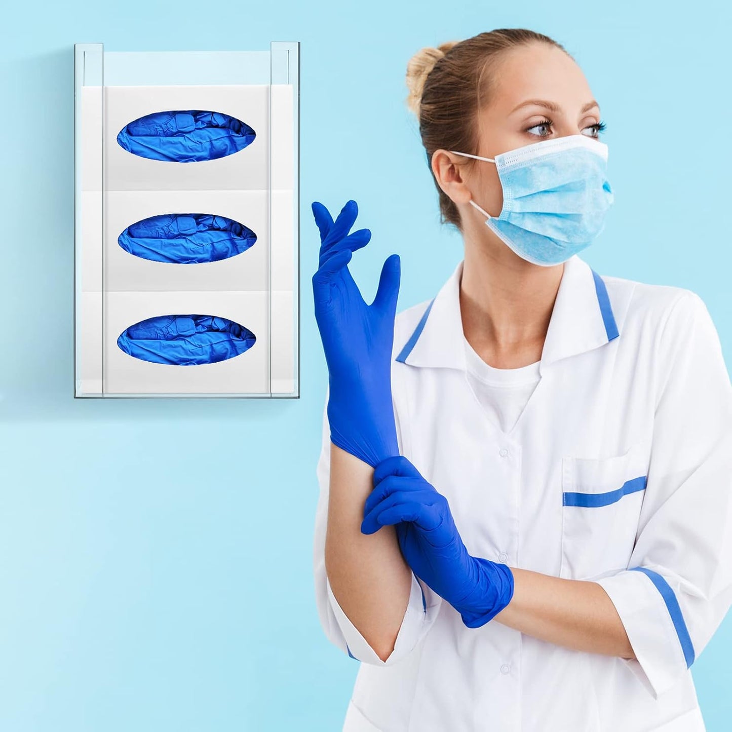 Weysat Wall Mounted Acrylic Glove Box Holder Double Dispenser Floating Glove Box Organizer Storage Rack for 3 Boxes for Kitchen Cleaning Closet Lab Exam Office (16.1 H x 10.2 W x 3.8 D)