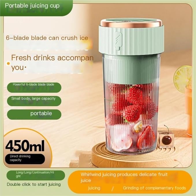 Portable 450ml Rechargeable Juicing Cup - USB - C Charging, 6 - Blade Design For Effortless Blending, Ideal For Home & Travel -Portable Juice Cup(Pink)