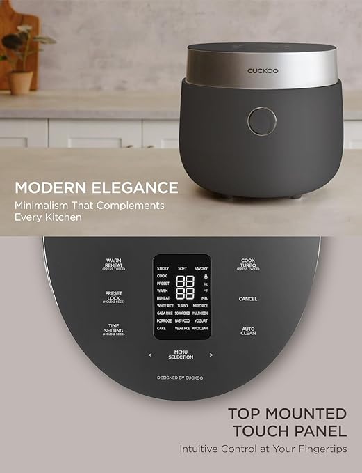 CUCKOO Non-Pressure Rice Cooker 8-Cup Uncooked / 16-Cup Cooked with Induction Heating Technology, Versatile Rice Maker with 12 Menu Options and Steam Plate, Voice Guide, Gray (CR-HA0810FG)