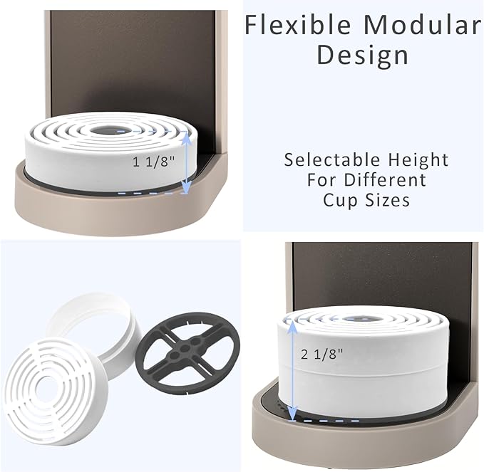 Elevate Anti-Splash Cup Riser Accessory for most Keurig K-cup, Cuisinart Single Serve, and other Coffee Makers, Adjustable for Cup Size and Drip Tray Type (White with Black Base)