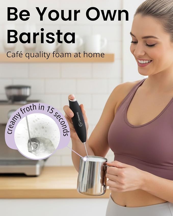 Elementi Electric Milk Frother Handheld - Mini Whisk for Coffee, Matcha and Drinks - Portable Frother & Mixer with Stand (Royal Blue)