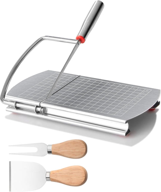 Cheese Slicer with 2 PCS Cheese Knife, Multipurpose Cheese Cutter Stainless Steel Cheese Slicers for Block Cheese with 2 PCS Cheese Knives Set