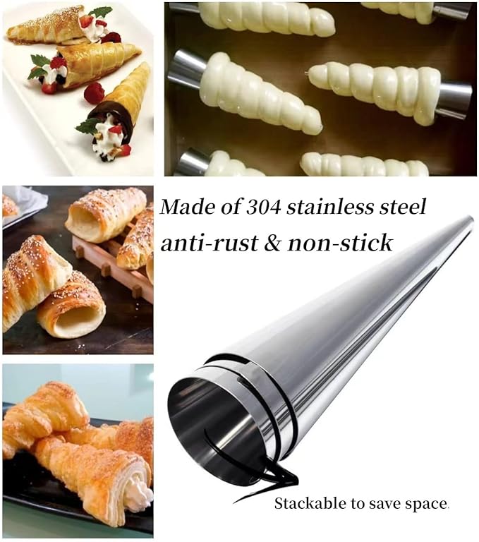 Stainless Steel Cannoli Forms Set, 5 Large Cannoli Forms, 5 Large Hones Mould, 5 Small Croissant Form, Cleaning Brush, Reusable Icing Bag and Long Frosting Tip for Puff Cupcakes Pastry