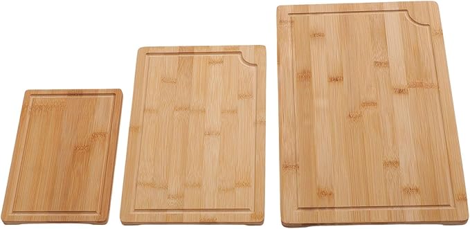 BAFOVY 3pcs Wood Chopping Boards Set, Smooth Cutting Boards with Grooves and Inner Handles, for Kitchen Food Prep and Serving