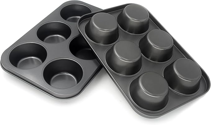 Non-Stick Jumbo Muffin Pans, 6-Cup Set of 2 Baking Pans with a Spatula for Extra-large Muffins & Cupcakes