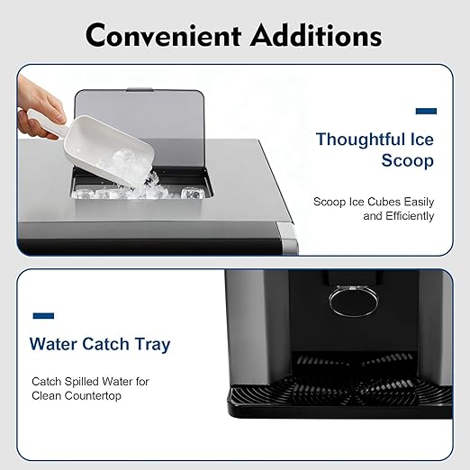 Ice Maker Dispenser, 2-in-1 Ice Maker Machine Countertop with Self-Cleaning Self-Dispensing Touch Control Status Warning Light & Translucent Visual Window Nugget Ice Maker for Homes Cafes Offices Etc
