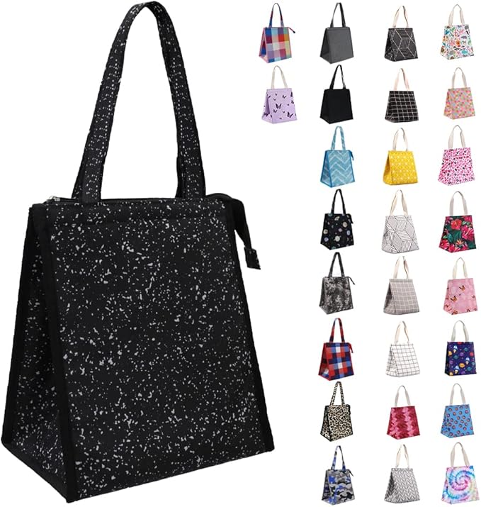 iknoe Insulated Lunch Bag for Women & Adults, 9L Foldable Wide-Open Cooler Bag with Pockets, Leakproof & Portable, for Picnic, Office, Beach(Bright black)