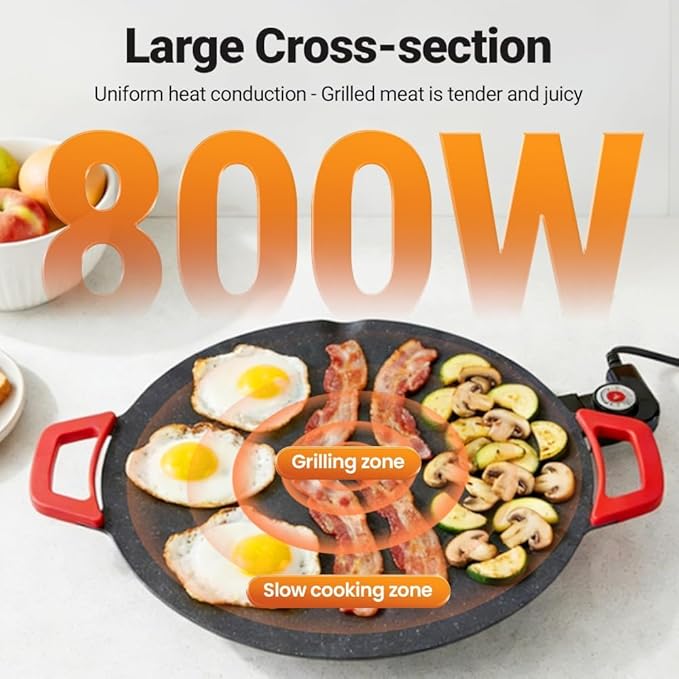 Indoor Smokeless Electric Griddle: 1000W Fast Heating Indoor Grill with 11/14/16" Nonstick Surface, Adjustable Temp Control, Easy to Clean for Steak, Pancake & BBQ (15.7in)
