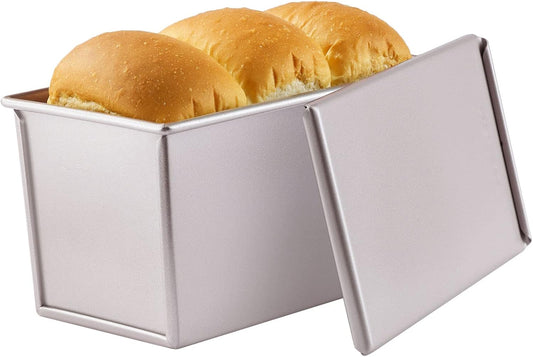 CHEFMADE Pullman Loaf Pan with Lid, 1Lb Dough Capacity Non-Stick Rectangle Flat Toast Box for Oven Baking 4.2" x 7.7"x 4.4"(Champagne Gold)