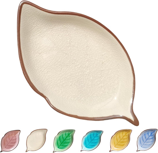 Ceramic Spoon Rest for Stove Top, Ice Cracks Leaf Cute Spoon Rest for Kitchen Counter, Cooking Spoon Holder for Kitchen Counter, Utensil Rest Spatula Rest Ladle Holder Tong Rest, 1 PC (A, Cream White)
