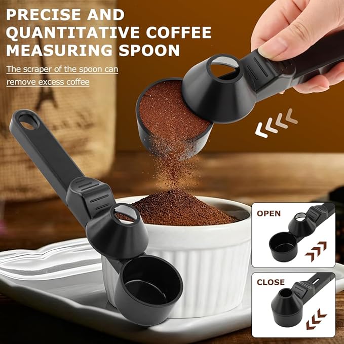 Coffee Scoop & Funnel for Reusable K Cups Refillable Coffee Pods Coffees Measuring Spoon Easy Slide Scoop with Funnel for Ground Coffees, Protein Powder, Tea(COLOR:black)