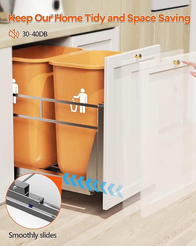 Dual Pull Out Trash Can Under Cabinet, Heavy Duty Slide Out Garbage Can Kit for Kitchen, Sink, Drawer -Trash Bin Not Included, Requires Minimum Cabinets Opening 17" W X 24" D