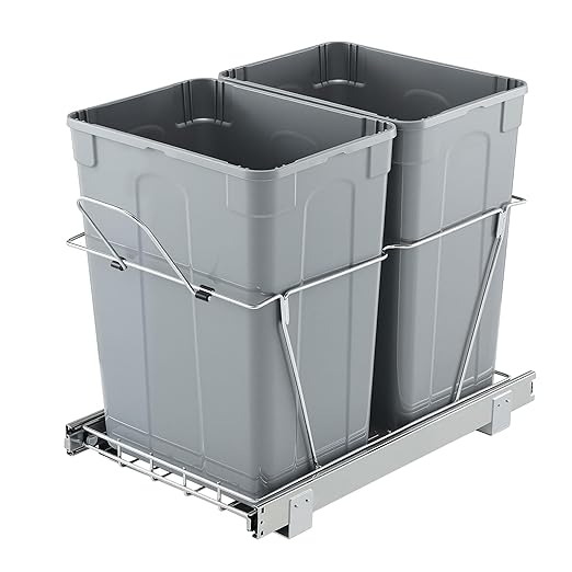 VEVOR Pullout Trash Can for Kitchen Cabinets, 35 QT x2 Double Under Sink Garbage Waste Recycling Bin, Under Mount Waste Container, with Heavy Duty Metal Full Extension Sliding System and Handle Grey