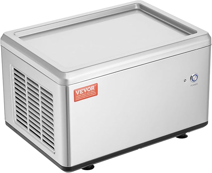 VEVOR Fried Ice Cream Machine, 12.6" x 8.5" 120W Stir-Fried Ice Cream Roll Maker with Compressor and 2 Scrapers, for Making Dessert Rolls, Frozen Yogurt