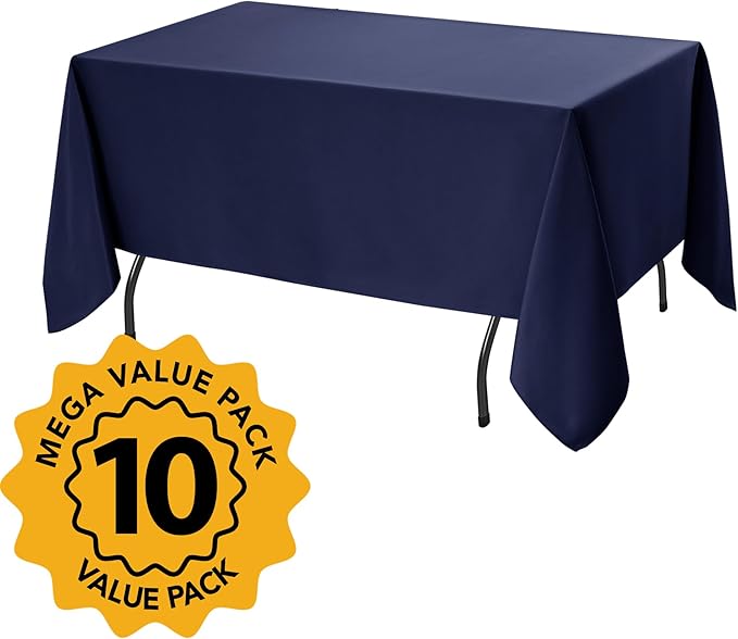 10-Pack Navy Blue Tablecloths for Rectangle Tables, 70 x 120 Inches, Stain-Resistant Polyester Fabric for 6 Foot Tables - Washable Table Covers for Weddings, Birthday Parties, Events