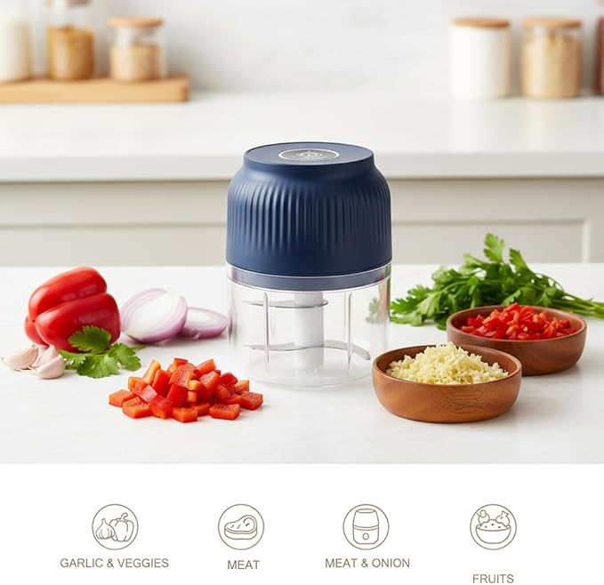 2026 Upgraded Household Electric Garlic Crusher, Capacity Electric Garlic Chopper, Mini Portable Veggie Cutter, 4 Sharp Stainless Steel Blades Mini Electric Food Chopper, Easy to Clean (White-2pcs)