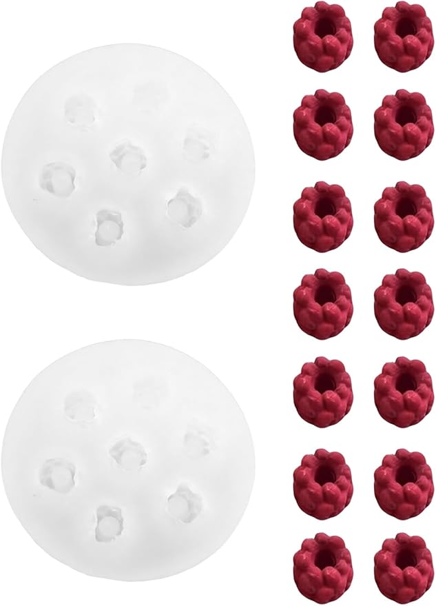 7 Cavity Raspberry Silicone Mold – 2 Pieces Silicone Fruit Mold for Chocolate, Fondant, Candle, Resin & Cake Decor, 3D DIY Candy Baking Tool for Parties & Gifts (Raspberry)