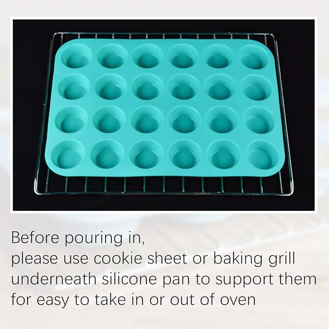 CAKETIME Mini Muffin Pan 24 Mini Cupcake Pans Silicone Molds Food Grade Silicone Muffin Pans for Baking Pack of 2