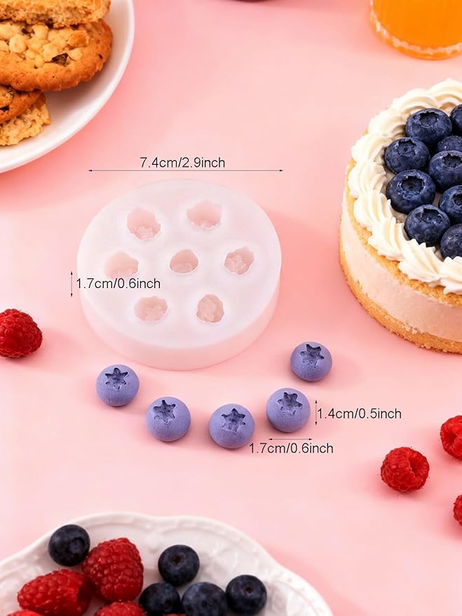 7 Cavity Blueberry Silicone Mold – 2 Pieces Silicone Fruit Mold for Chocolate, Fondant, Candle, Resin & Cake Decor, 3D DIY Berry Candy Baking Tool for Parties & Gifts (Blueberry)