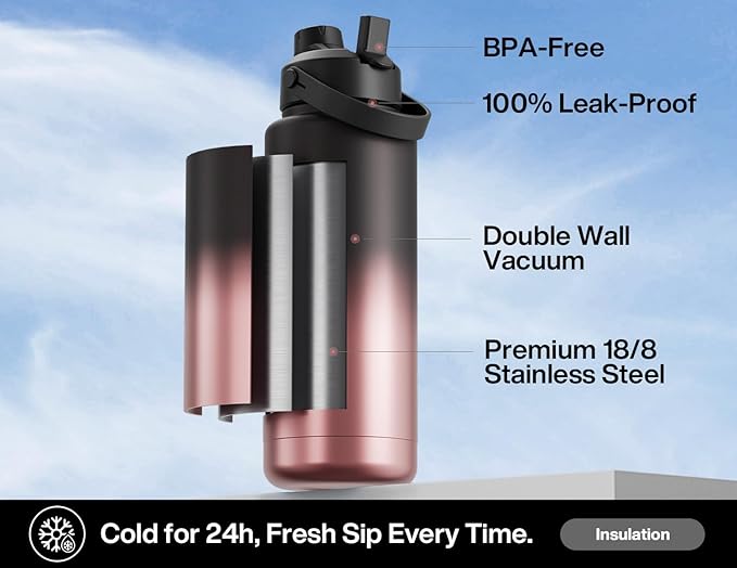 POWCAN 40 oz Insulated Water Bottle with 2-in-1 Straw and Spout Lid, Keep Cold 24H, Leak-Proof, BPA-Free, Double Wall Stainless Steel Water Bottle for Sports, Gym, Travel, Gift, and School (Queen)