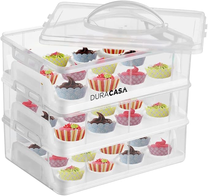 Cupcake Carrier, Cupcake Holder | Premium Upgraded Model Holds Cupcakes Steadier | Store up to 36 Cupcakes or Muffins | Stacking Cupcake Storage Container | Use 1,2, or 3 Tiers (White)