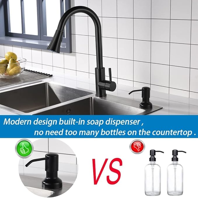 Built in Soap Dispenser for Kitchen Sink, Kitchen Soap Dispenser Stainless Steel Pump Set for Dish Soap or Lotion with 47" Extension Tube and 500ml Bottle (Black Matte)