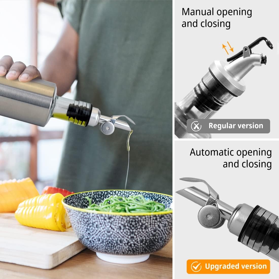 MEETSWEET Automatic Pour Spout, Stainless Steel, Leak-Proof, For Olive Oil, Vinegar, Wine & More (Rose)