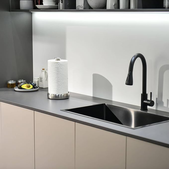 simpletome Paper Towel Holder Countertop Keep It Rolled Up Weighted Base (304 Brushed Silvery)