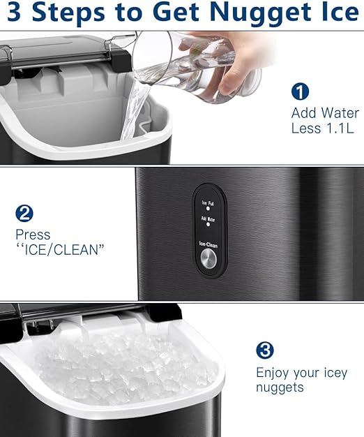 Kndko Premium Countertop Ice Maker – Soft Chewable Nugget Ice, 35 lbs/24H, One-Touch Operation, Self-Cleaning, Portable Ice Machine with Scoop for Home, Kitchen, Office, Bar, RV & More (Silver)