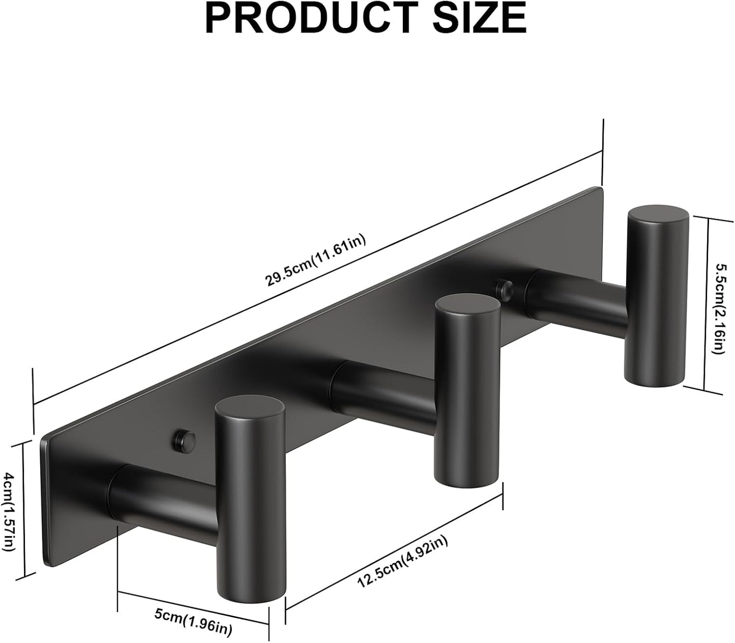 PMMASTO Coat Rack Wall Mounted, 3 "T Shaped Wall Hooks for Hanging, Heavy Duty Stainless Steel Coat Hook Rail for Hat Towel Robes in Bathroom Kitchen Mudroom Entryway (Black, 2PC)