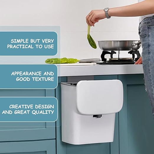 PATKAW Wall-Mounted Kitchen Trash Can 9l with Lid Plastic Garbage Bin Sealed Compost Bin with Removable Inner Bucket for Indoor Food Waste Storage
