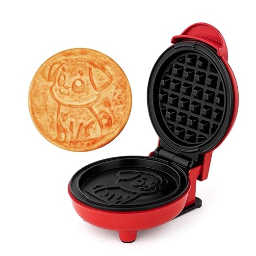 Holstein Housewares Puppy Personal Waffle Maker – Dog-Shaped, 4-Inch Non-Stick Red Mini Waffle Iron for Fun Breakfasts, Kids & Pet Lovers