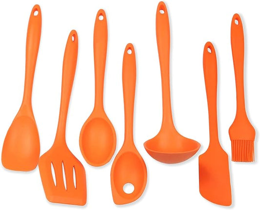 Chef Craft 7 Piece Silicone Kitchen Tool and Utensil Set, Orange (42078)