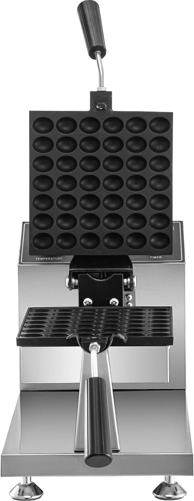 VEVOR Commercial Bubble Waffle Maker, 8" Square Mould, 1200W Egg Bubble Puff Iron w/ 360°Rotatable 2 Pans & Bent Handles, Stainless Steel Baker w/Non-Stick Teflon Coating, 50-300℃/122-572℉ Adjustable